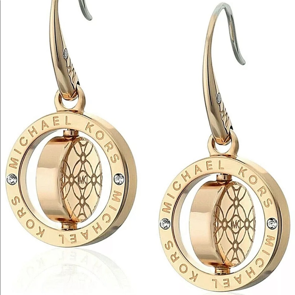 New MICHAEL KORS GOLD-TONE FLIP GLITZ REVERSIBLE CRYSTAL PAVE EARRINGS NEW